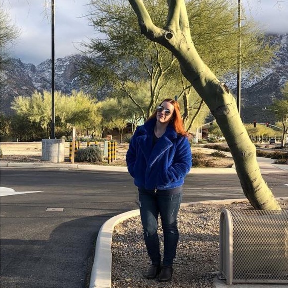 Rebecca Minkoff Cobalt Blue Henderson Faux Fur Moto Jacket Coat - Picture 10 of 10